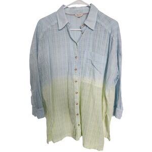 Pilcro‎ Anthropologie Ombre Gauze Button Down Shirt Blue Green XXSP Plaid Tunic